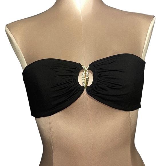 Victoria’s Secret black bikini top with gold accent. Size M - Picture 8 of 9